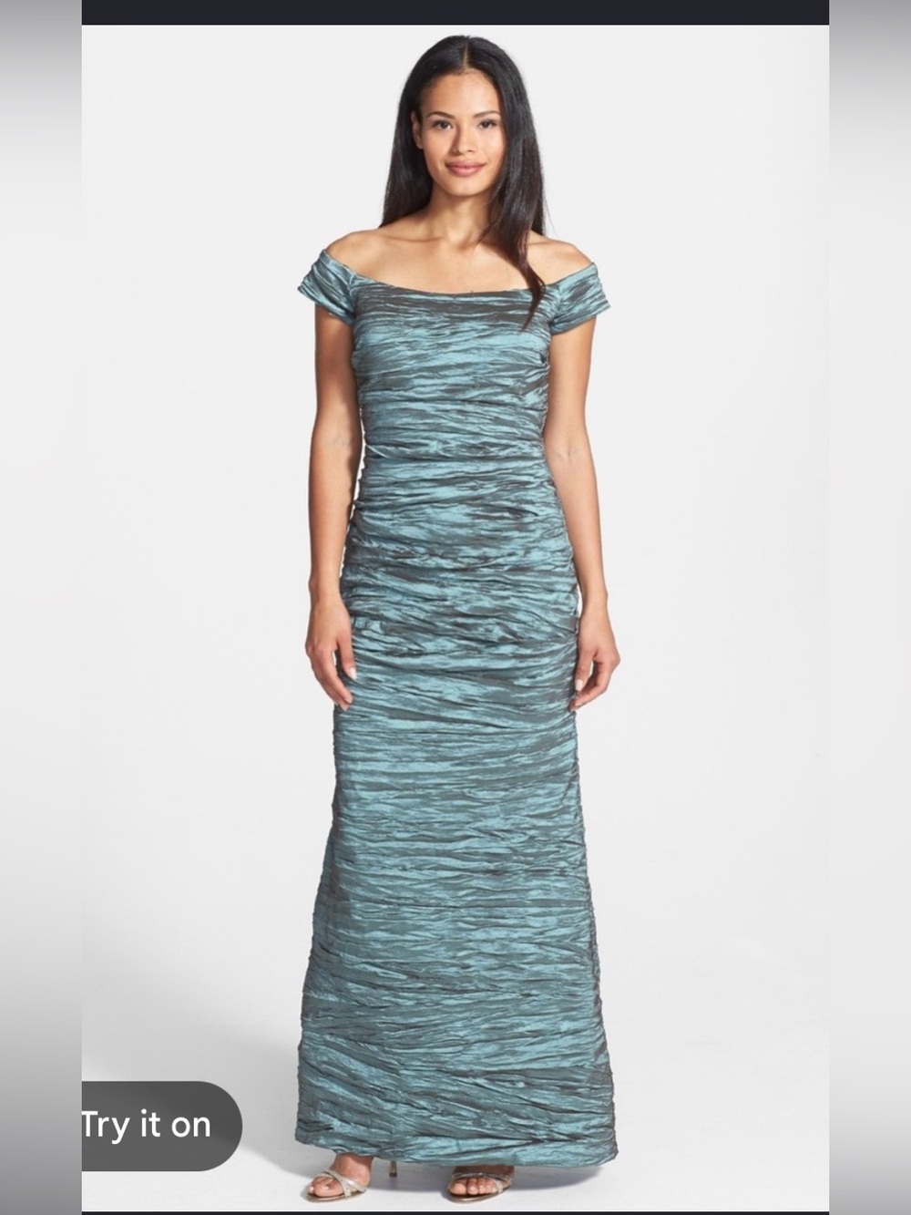 Sleeveless Ruched Silver/ Gray Evening Dress- Stretchy and Forgiving- Size 12